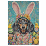 Dachshund in Easter Apparel, Cute Pet Portrait for Spring Home Decor, Holiday Gifts for Dog Lovers, Dog Wall Art on Canvas Wrap, Framed Print, or Rolled Artwork