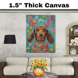 Dachshund in Festive Easter Attire, Cute Pet Portrait for Spring Home Decor, Holiday Gifts for Dog Lovers, Dog Wall Art on Canvas Wrap, Framed Print, or Rolled Artwork