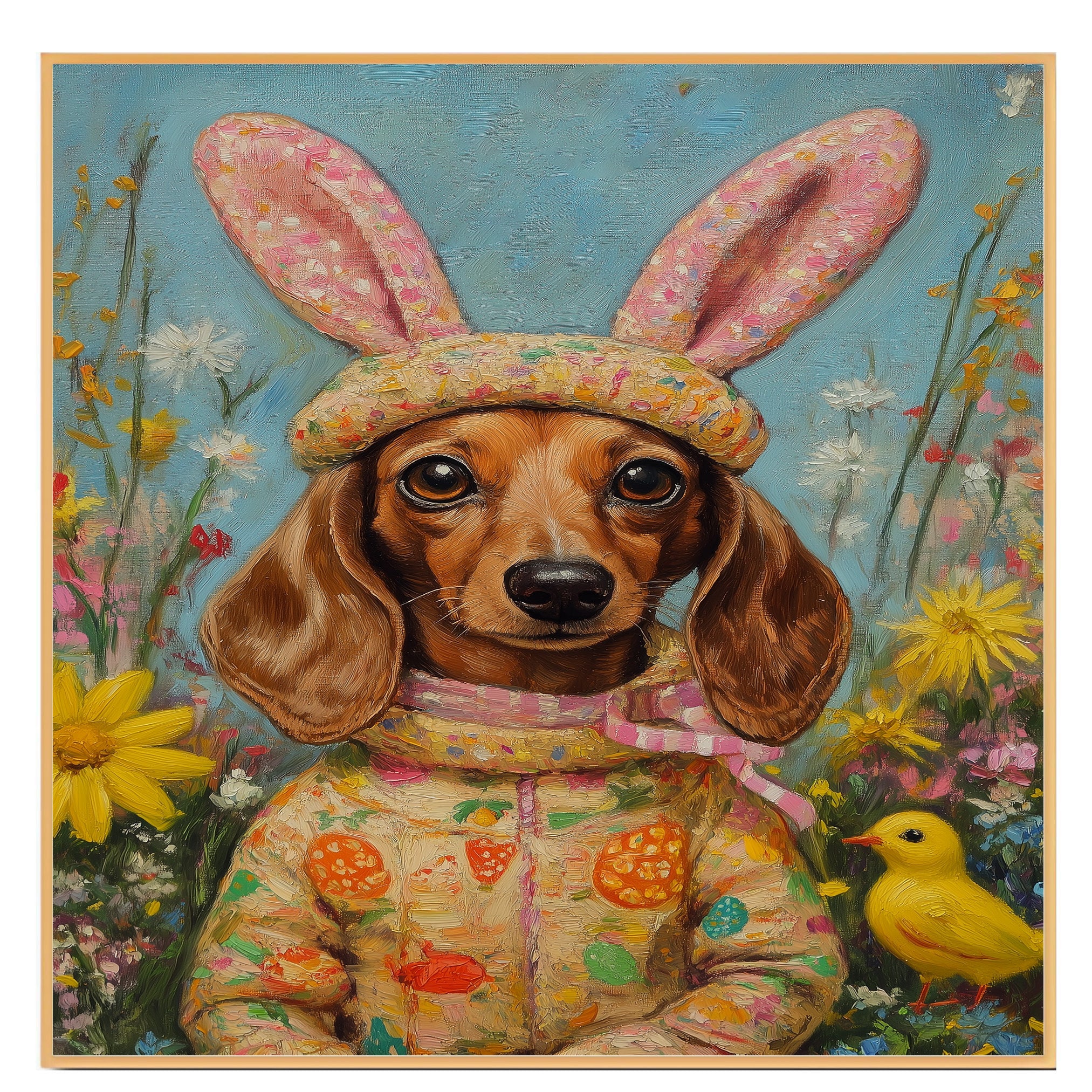 Easter Dachshund Art, Cute Pet Portrait for Spring Home Decor, Holiday Gifts for Dog Lovers, Dog Wall Art on Canvas Wrap, Framed Print, or Rolled Artwork