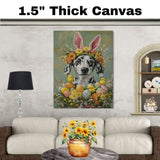 Dalmatian in Easter Attire, Cute Pet Portrait for Spring Home Decor, Holiday Gifts for Dog Lovers, Dog Wall Art on Canvas Wrap, Framed Print, or Rolled Artwork