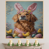 Golden Retriever in Easter Attire, Cute Pet Portrait for Spring Home Decor, Holiday Gifts for Dog Lovers, Dog Wall Art on Canvas Wrap, Framed Print, or Rolled Artwork