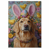 Golden Retriever in Easter Outfit, Cute Pet Portrait for Spring Home Decor, Holiday Gifts for Dog Lovers, Dog Wall Art on Canvas Wrap, Framed Print, or Rolled Artwork