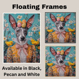 Greyhound in Easter Outfit, Cute Pet Portrait for Spring Home Decor, Holiday Gifts for Dog Lovers, Dog Wall Art on Canvas Wrap, Framed Print, or Rolled Artwork