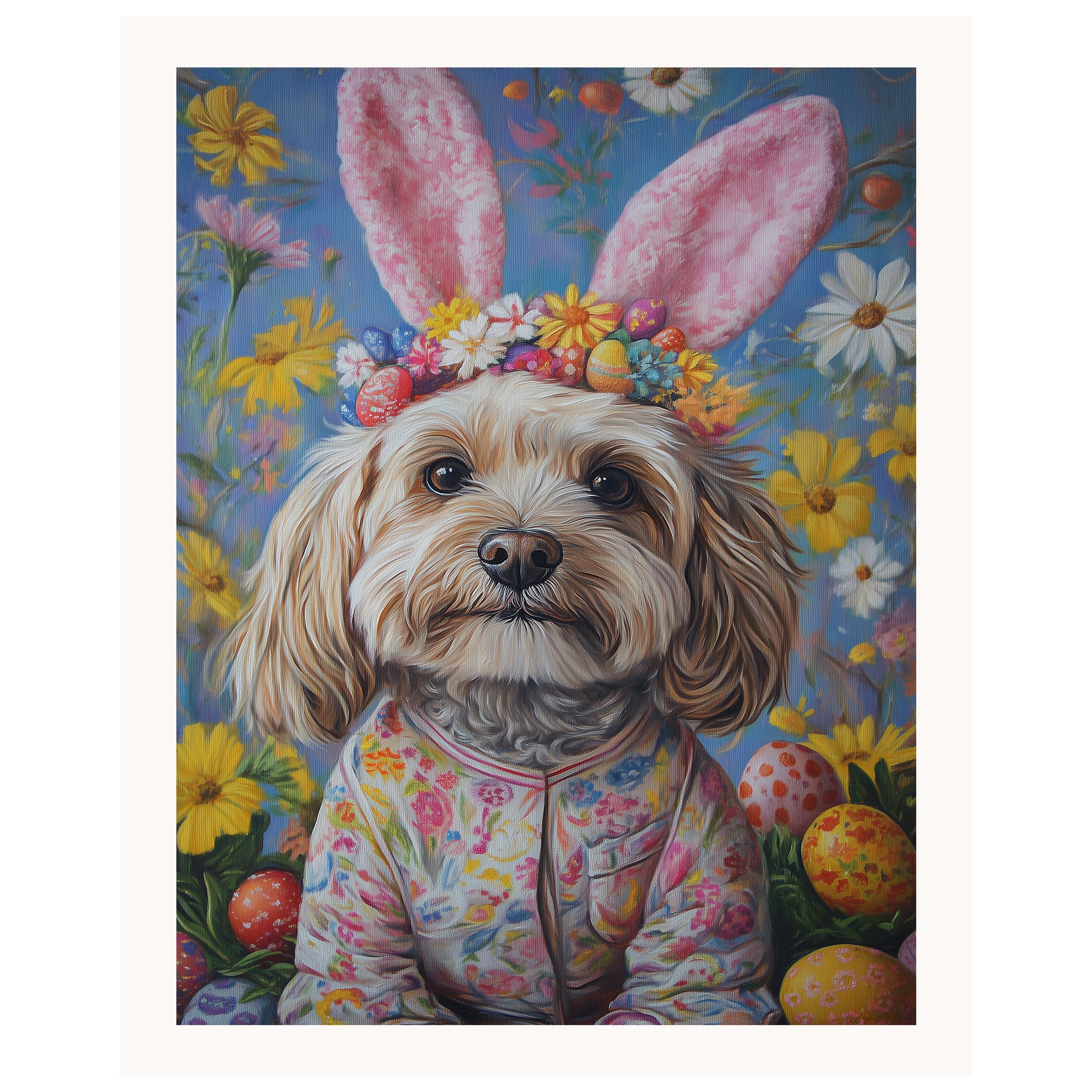 Havanese Dog Easter Outfit, Adorable Spring Art for Dog Lovers, Dog Wall Art on Canvas Wrap, Framed Print, or Rolled Artwork for Living Room or Bedroom