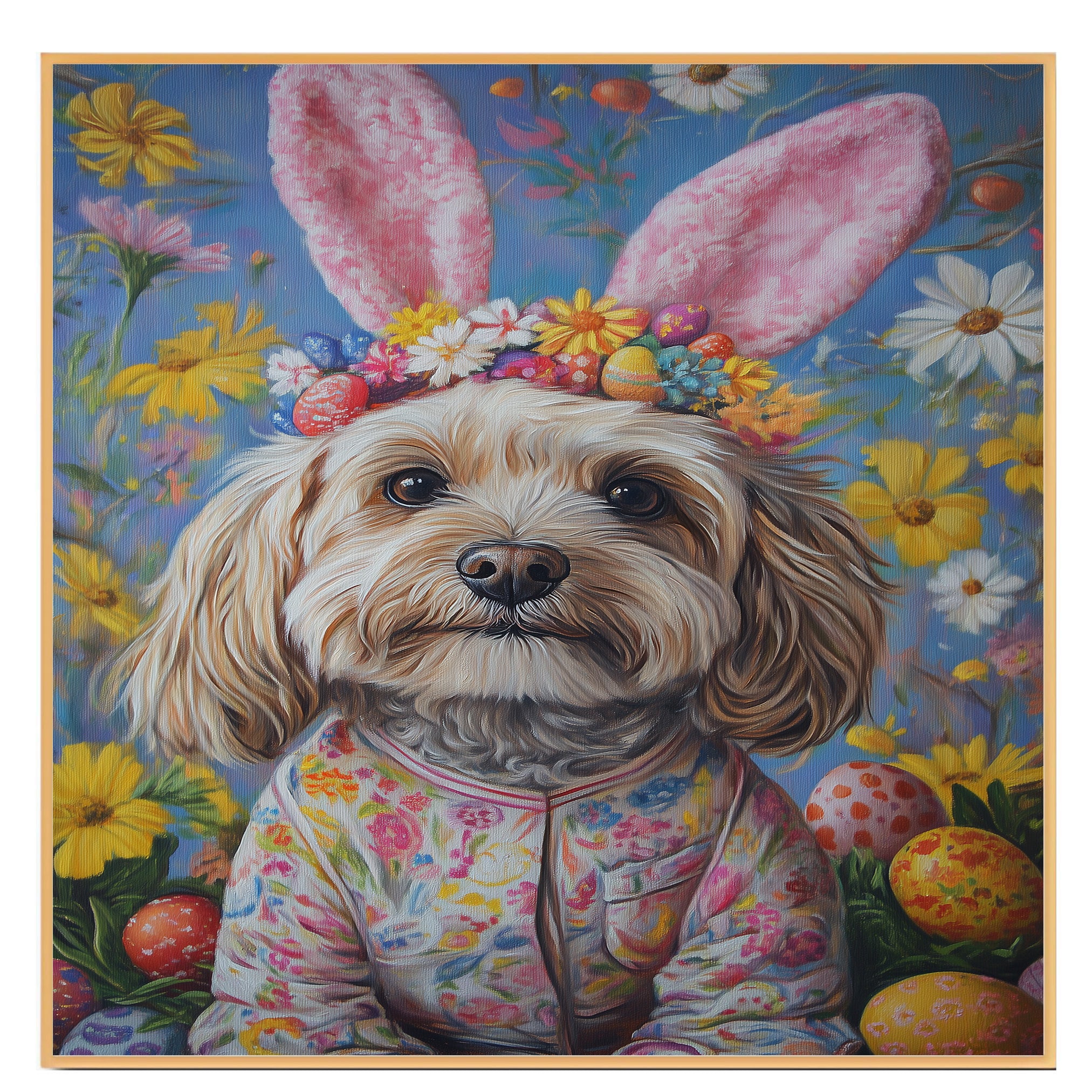 Havanese Dog Easter Outfit, Adorable Spring Art for Dog Lovers, Dog Wall Art on Canvas Wrap, Framed Print, or Rolled Artwork for Living Room or Bedroom