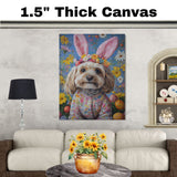 Havanese Dog Easter Outfit, Adorable Spring Art for Dog Lovers, Dog Wall Art on Canvas Wrap, Framed Print, or Rolled Artwork for Living Room or Bedroom