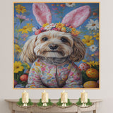 Havanese Dog Easter Outfit, Adorable Spring Art for Dog Lovers, Dog Wall Art on Canvas Wrap, Framed Print, or Rolled Artwork for Living Room or Bedroom