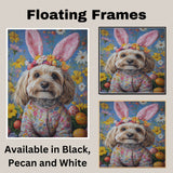 Havanese Dog Easter Outfit, Adorable Spring Art for Dog Lovers, Dog Wall Art on Canvas Wrap, Framed Print, or Rolled Artwork for Living Room or Bedroom