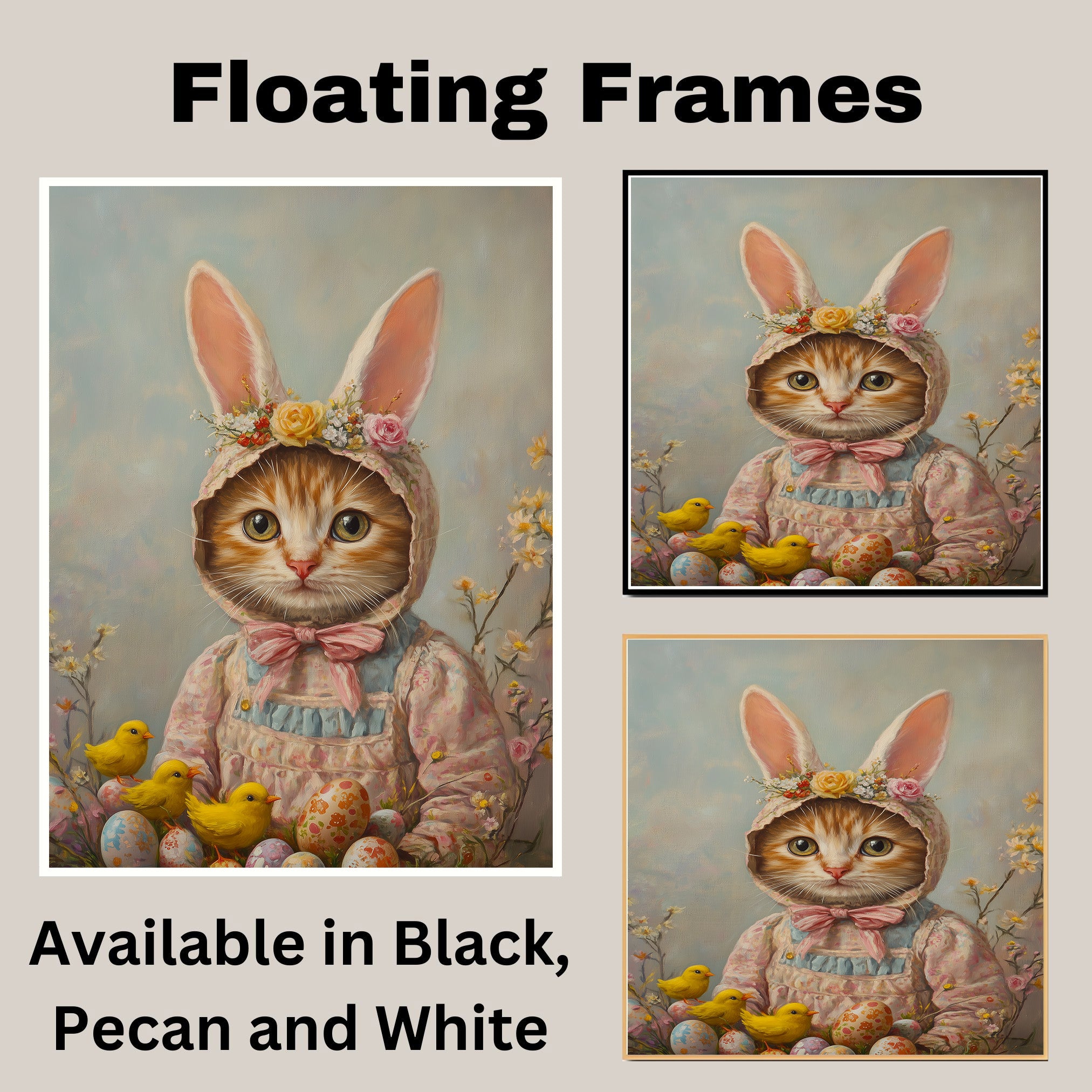Kitten in Easter Outfit, Perfect Spring Art for Cat Lovers, Holiday Gift for Easter, Cute Pet Portrait for Home, Cat Wall Art on Canvas Wrap, Framed Print, or Rolled Artwork for Living Room or Bedroom
