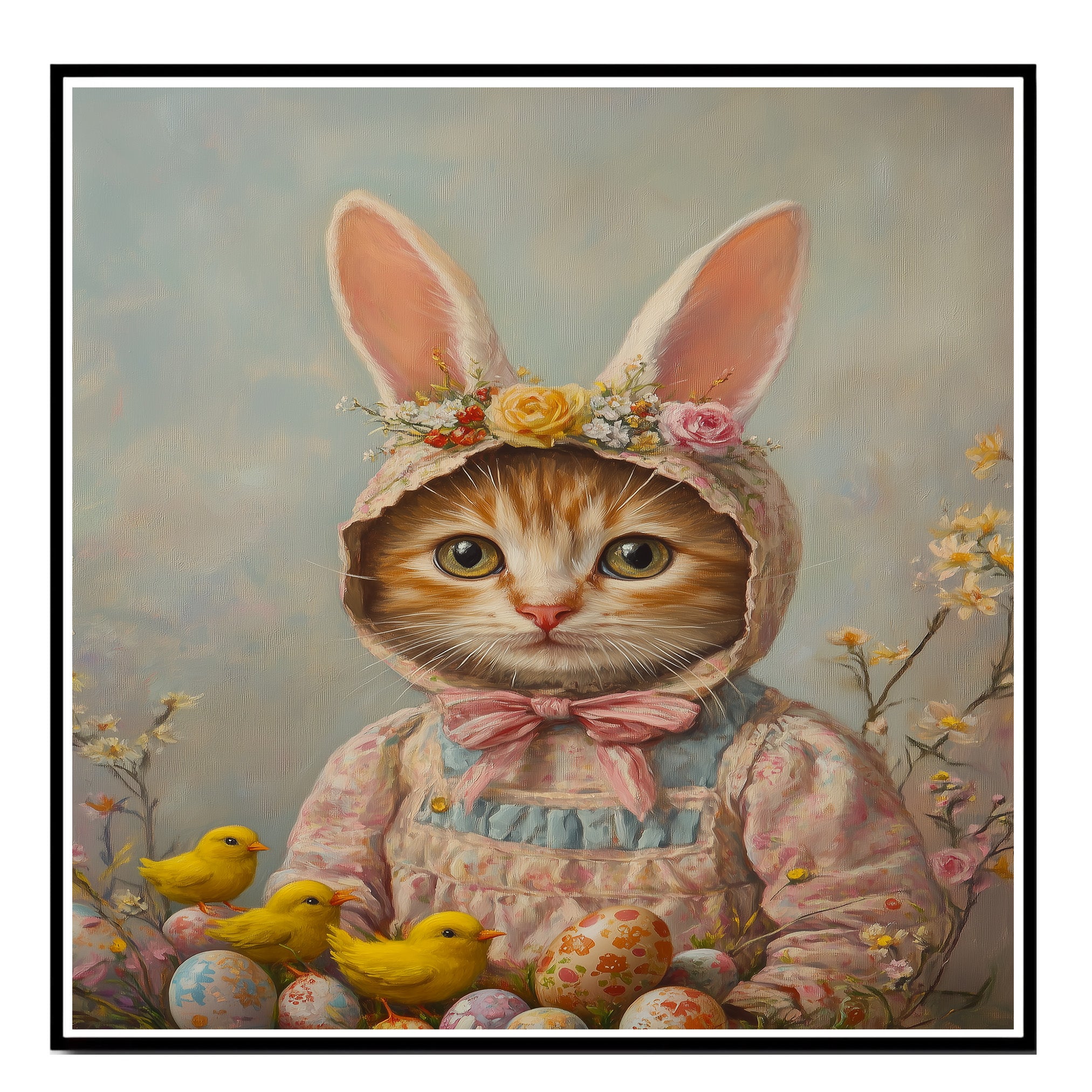 Kitten in Easter Outfit, Perfect Spring Art for Cat Lovers, Holiday Gift for Easter, Cute Pet Portrait for Home, Cat Wall Art on Canvas Wrap, Framed Print, or Rolled Artwork for Living Room or Bedroom