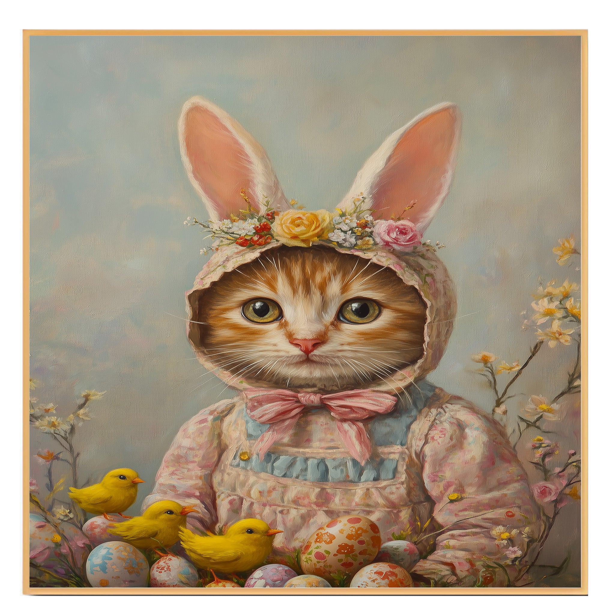 Kitten in Easter Outfit, Perfect Spring Art for Cat Lovers, Holiday Gift for Easter, Cute Pet Portrait for Home, Cat Wall Art on Canvas Wrap, Framed Print, or Rolled Artwork for Living Room or Bedroom