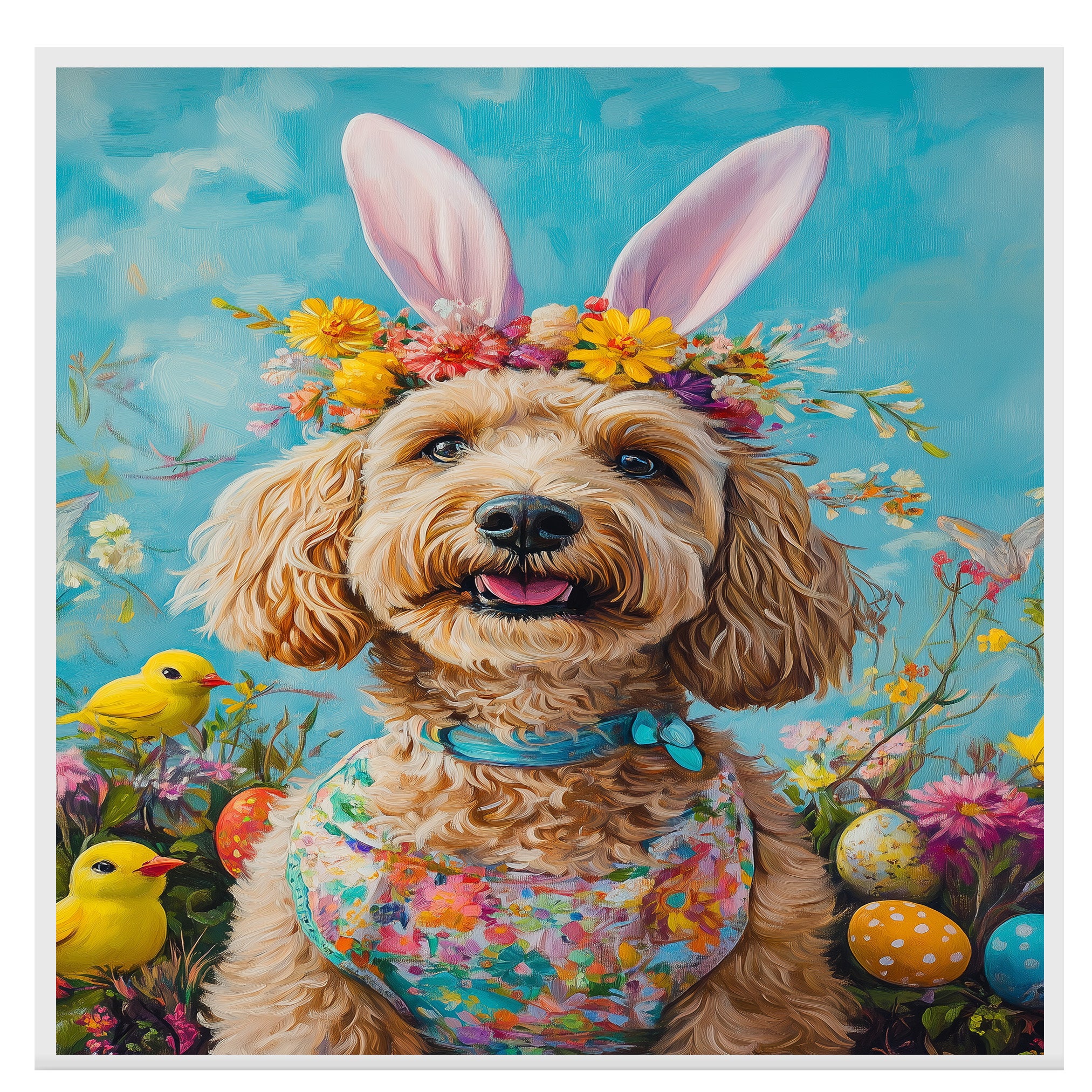 Labradoodle in Easter Costume, Adorable Spring Art for Dog Lovers, Easter Holiday Gift for Labradoodle Owners, Dog Wall Art on Canvas Wrap, Framed Print, or Rolled Artwork for Bedroom or Living Room