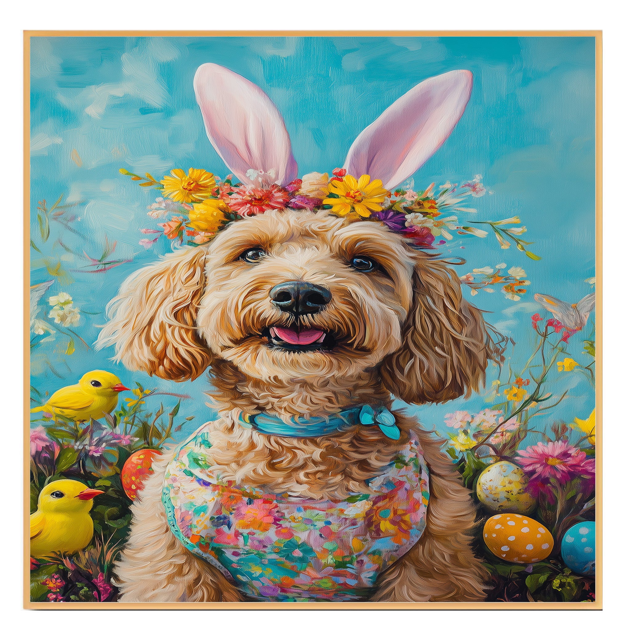 Labradoodle in Easter Costume, Adorable Spring Art for Dog Lovers, Easter Holiday Gift for Labradoodle Owners, Dog Wall Art on Canvas Wrap, Framed Print, or Rolled Artwork for Bedroom or Living Room