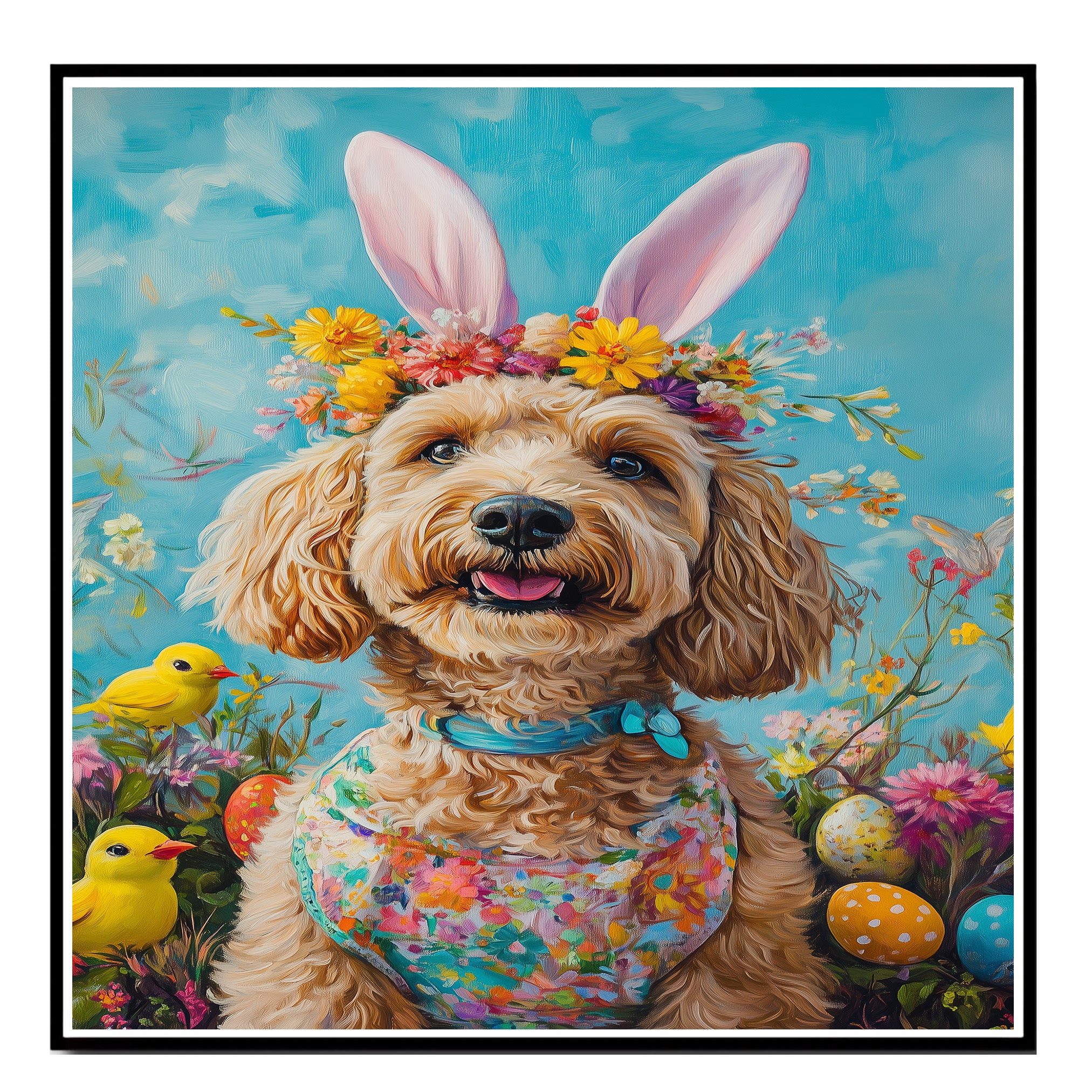 Labradoodle in Easter Costume, Adorable Spring Art for Dog Lovers, Easter Holiday Gift for Labradoodle Owners, Dog Wall Art on Canvas Wrap, Framed Print, or Rolled Artwork for Bedroom or Living Room