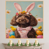 Labradoodle in Easter Outfit, Cute Dog Art for Spring, Perfect Gift for Labradoodle Owners, Dog Wall Art on Canvas Wrap, Framed Print, or Rolled Artwork for Living Room or Bedroom