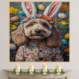 Labradoodle in Easter Outfit, Spring Dog Art for Labradoodle Lovers, Holiday Gift for Dog Owners, Dog Wall Art on Canvas Wrap, Framed Print, or Rolled Artwork for Bedroom or Living Room