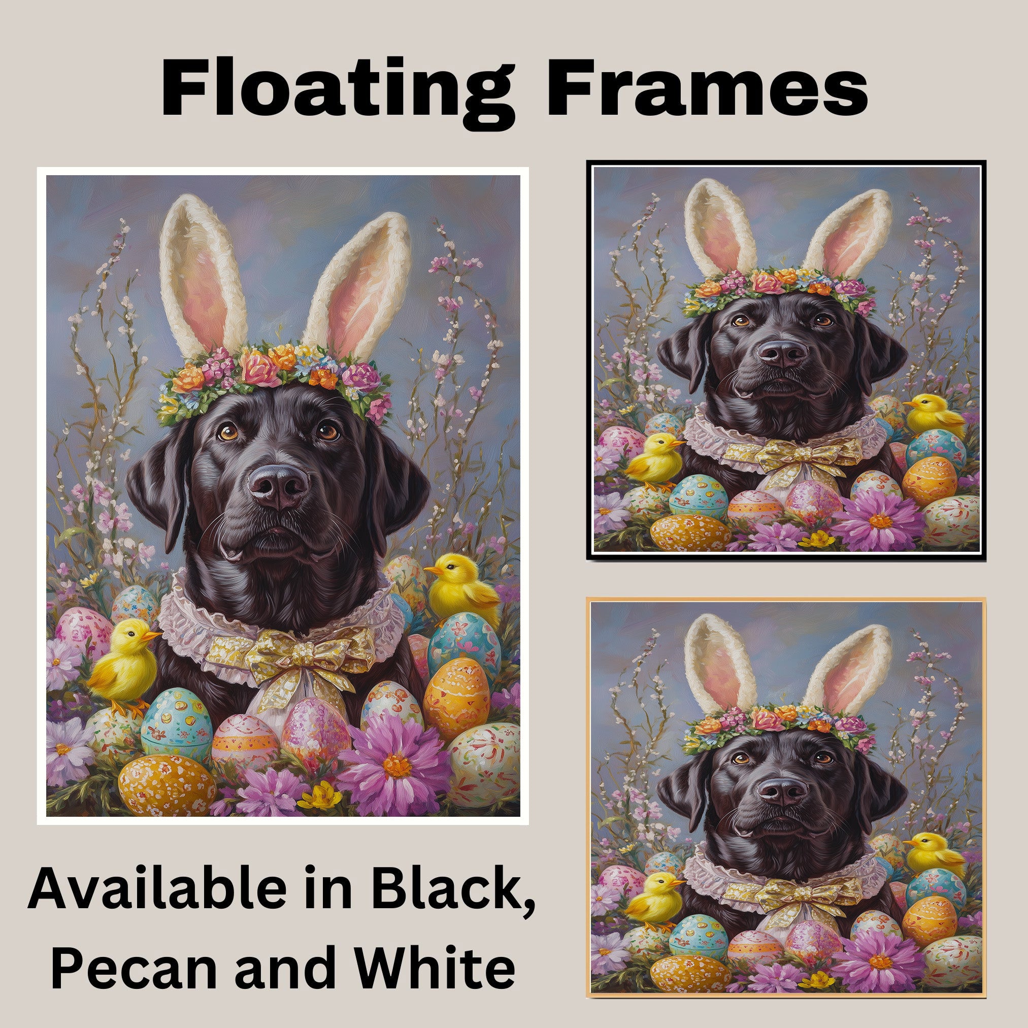 Labrador Retriever Dog in Easter Costume, Cute Pet Art for Spring, Holiday Gift for Dog Lovers, Dog Wall Art on Canvas Wrap, Framed Print, or Rolled Artwork for Living Room or Bedroom