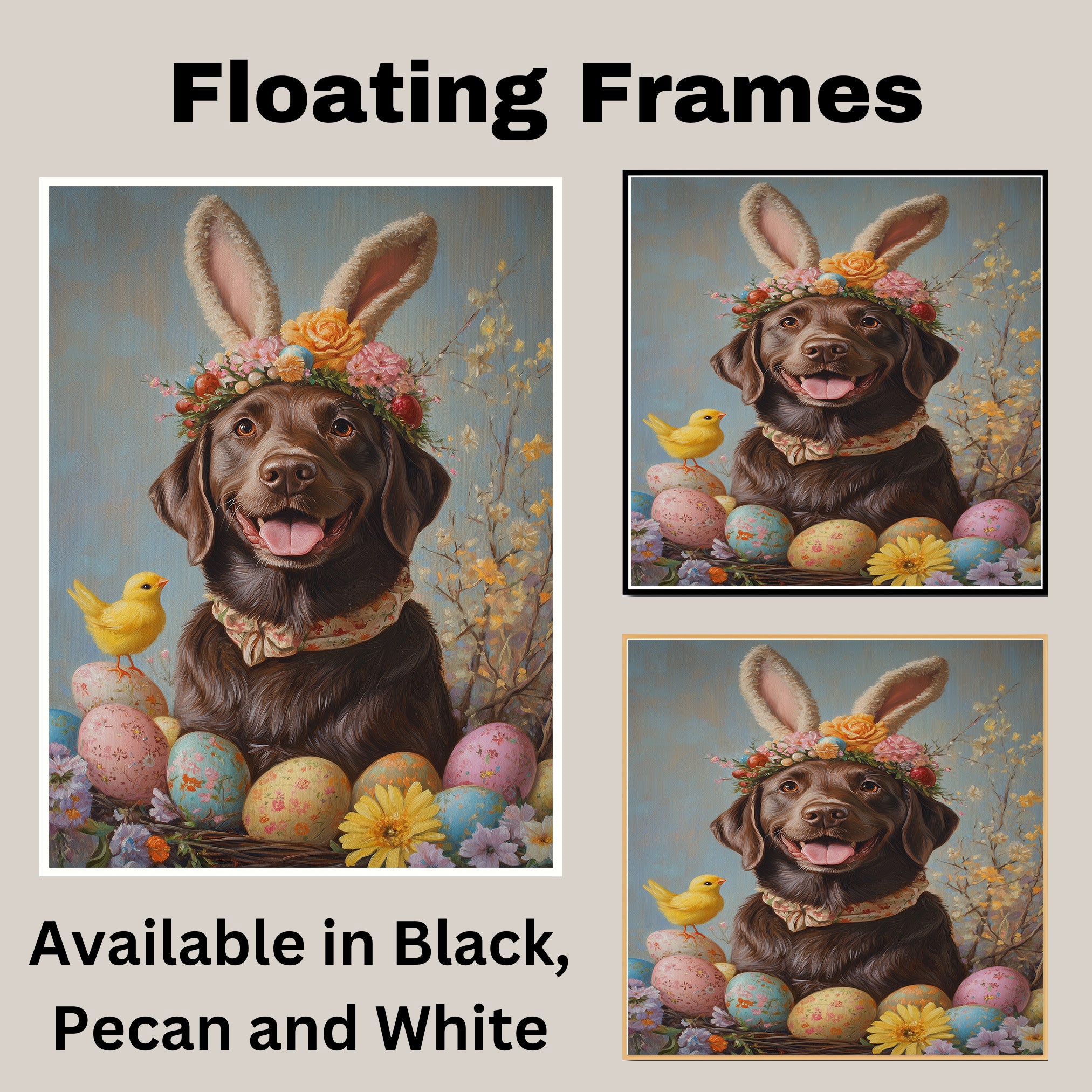 Labrador Retriever in Easter Outfit, Sweet Spring Art for Dog Lovers, Holiday Gift for Labrador Owners, Dog Wall Art on Canvas Wrap, Framed Print, or Rolled Artwork for Bedroom or Living Room