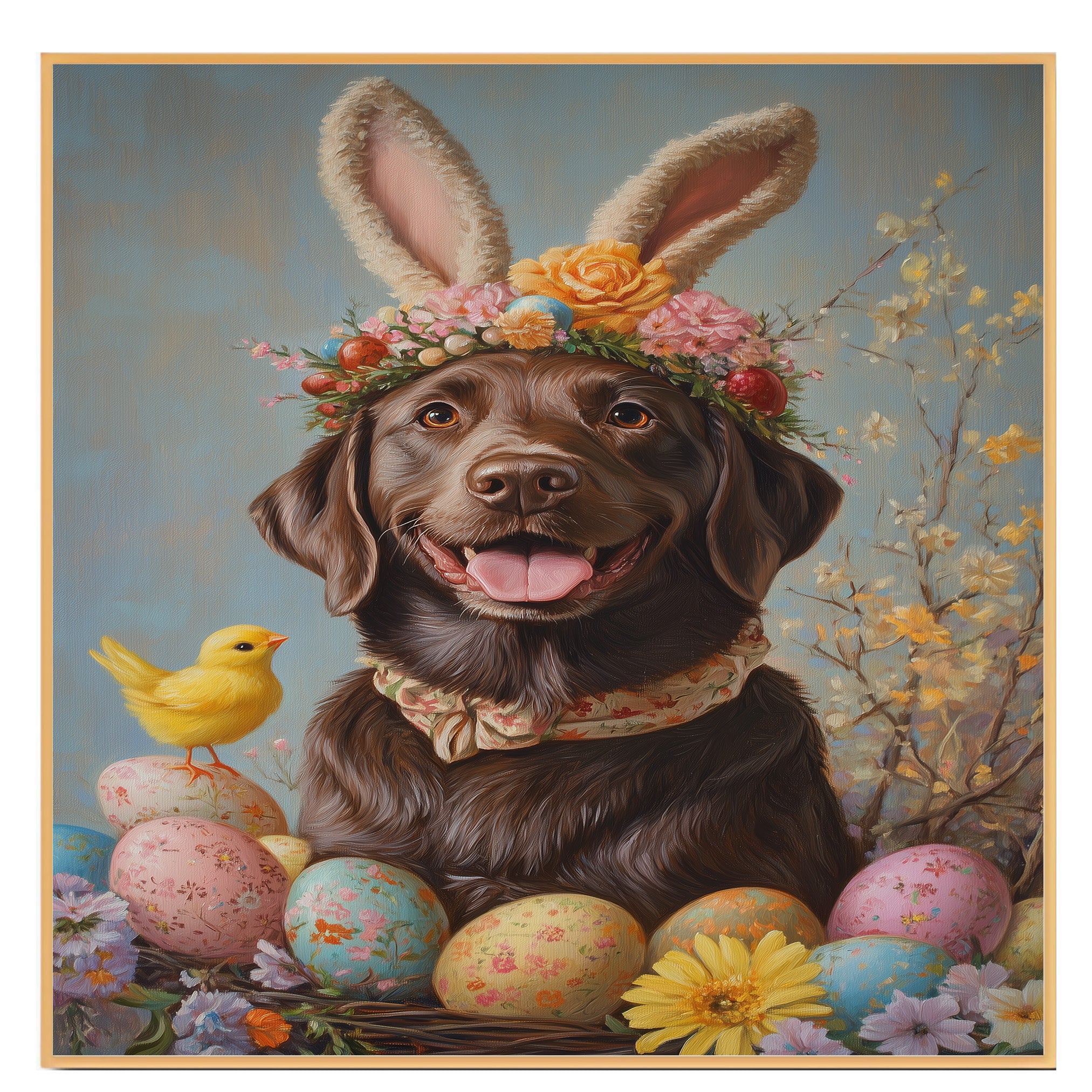 Labrador Retriever in Easter Outfit, Sweet Spring Art for Dog Lovers, Holiday Gift for Labrador Owners, Dog Wall Art on Canvas Wrap, Framed Print, or Rolled Artwork for Bedroom or Living Room