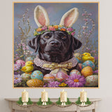 Labrador Retriever Dog in Easter Costume, Cute Pet Art for Spring, Holiday Gift for Dog Lovers, Dog Wall Art on Canvas Wrap, Framed Print, or Rolled Artwork for Living Room or Bedroom