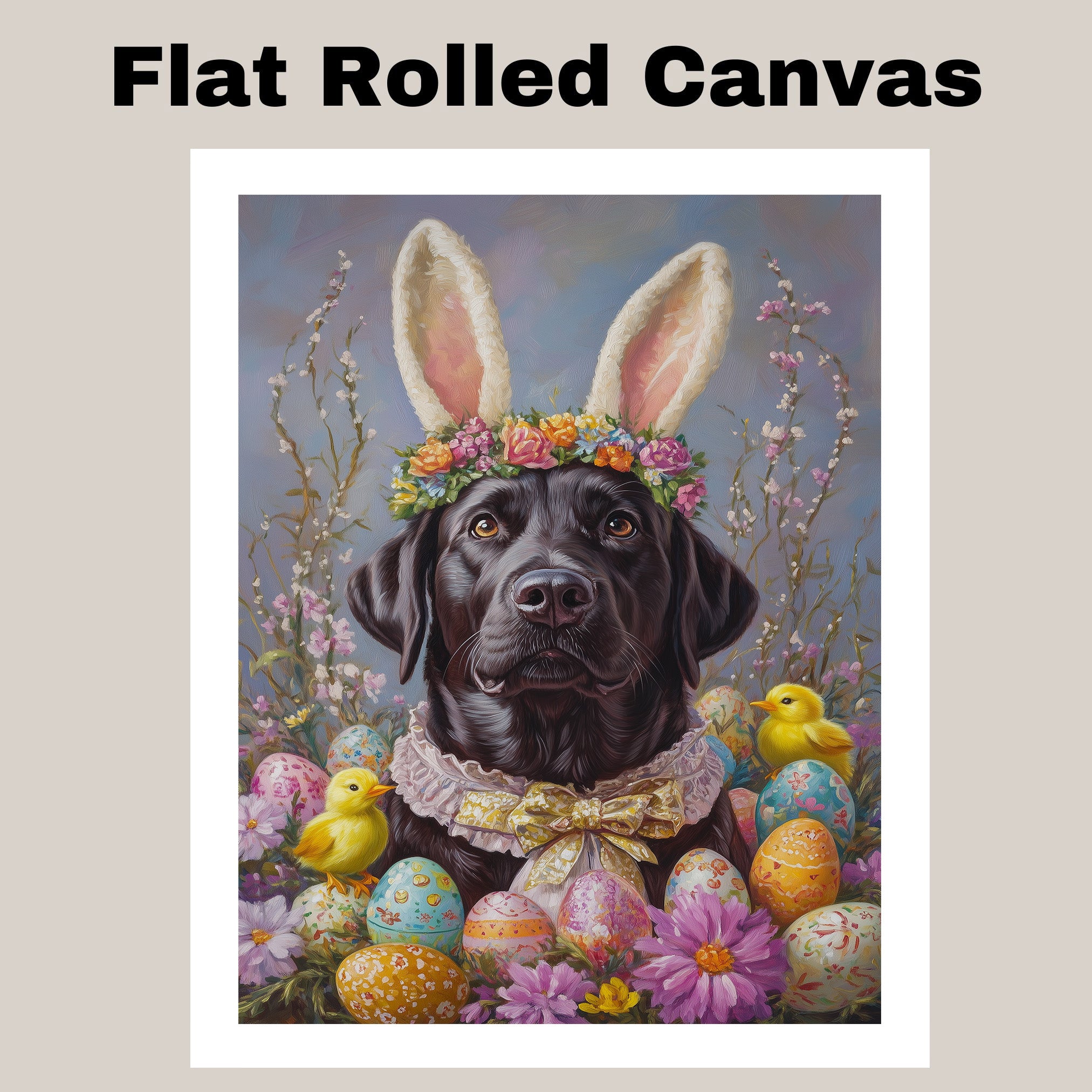 Labrador Retriever Dog in Easter Costume, Cute Pet Art for Spring, Holiday Gift for Dog Lovers, Dog Wall Art on Canvas Wrap, Framed Print, or Rolled Artwork for Living Room or Bedroom