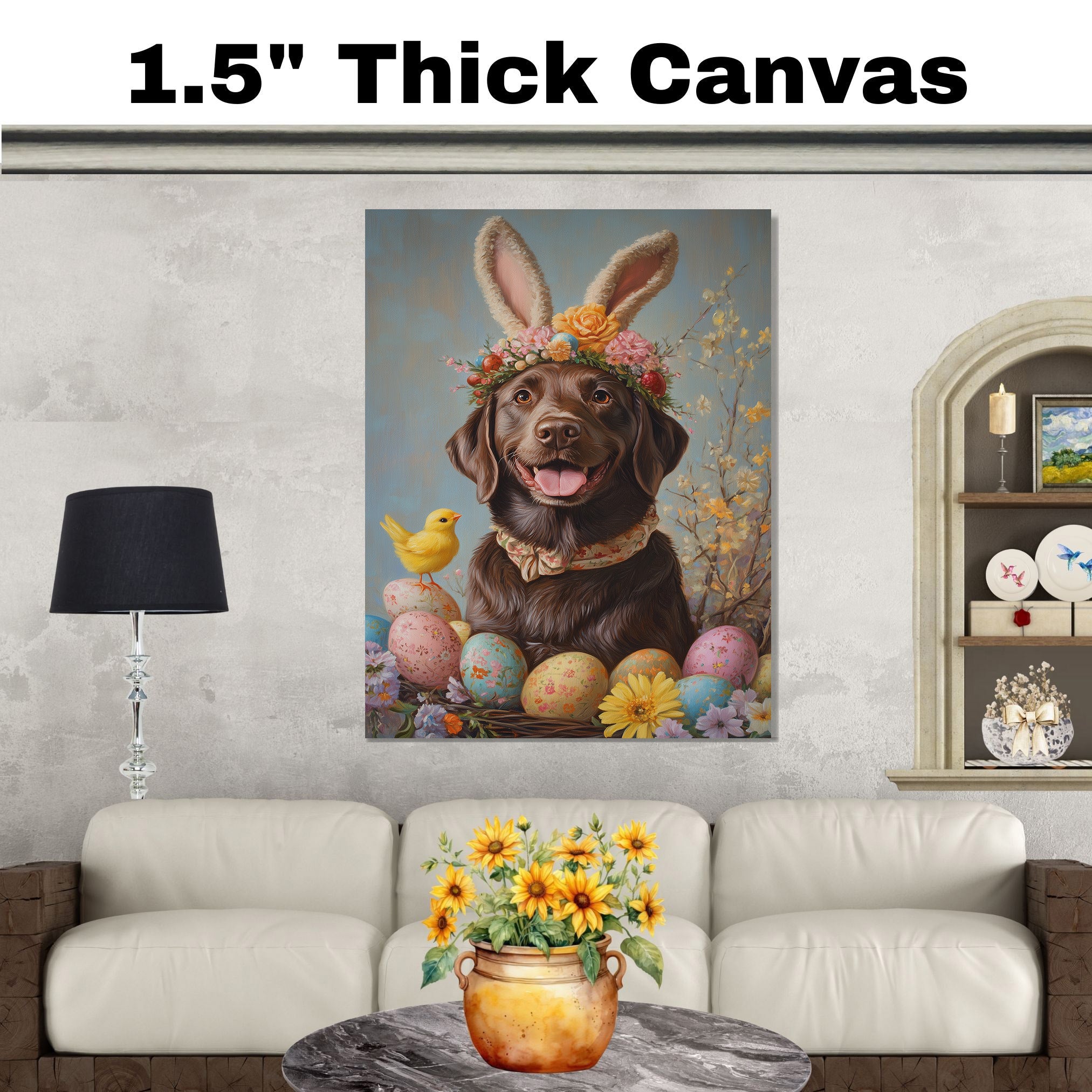 Labrador Retriever in Easter Outfit, Sweet Spring Art for Dog Lovers, Holiday Gift for Labrador Owners, Dog Wall Art on Canvas Wrap, Framed Print, or Rolled Artwork for Bedroom or Living Room