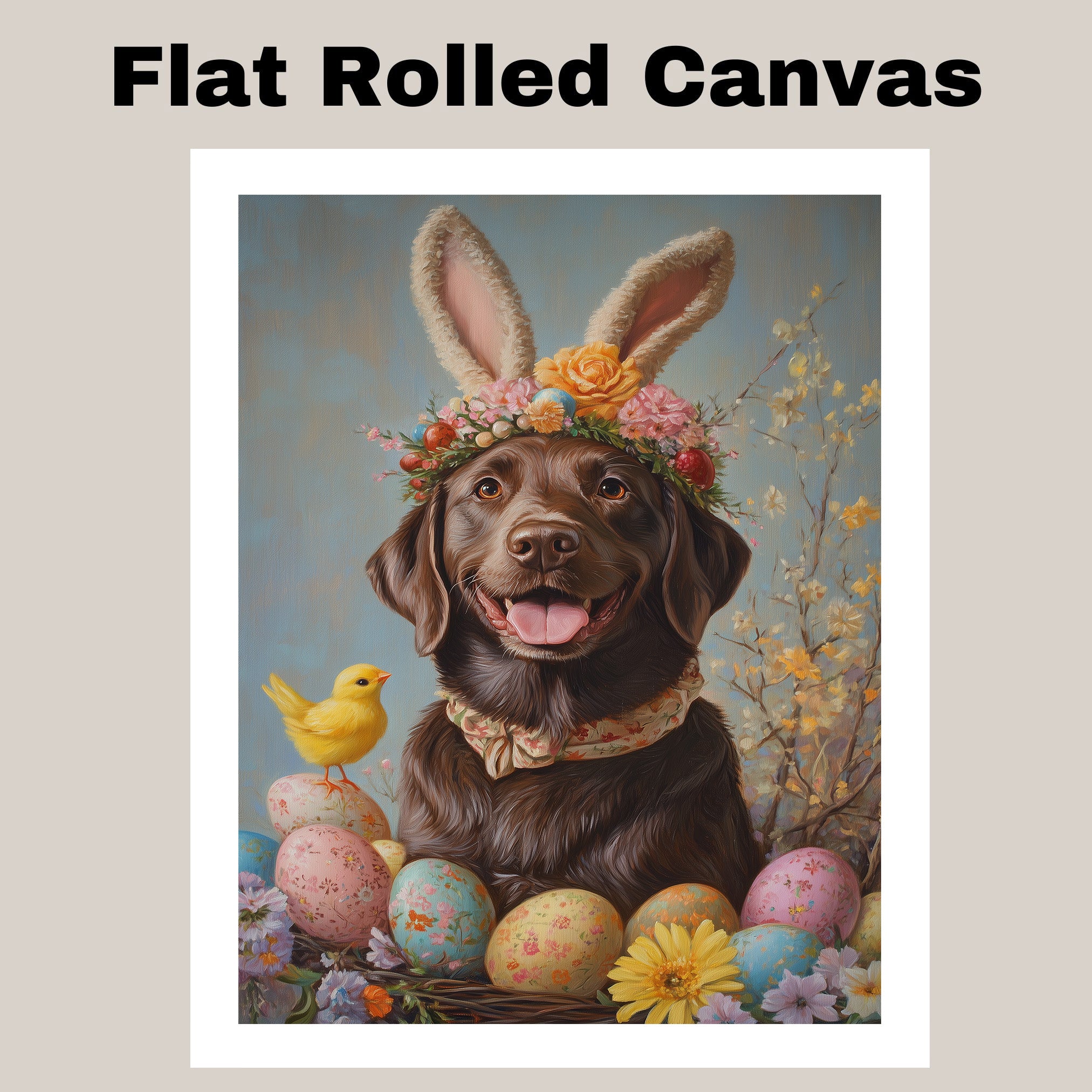 Labrador Retriever in Easter Outfit, Sweet Spring Art for Dog Lovers, Holiday Gift for Labrador Owners, Dog Wall Art on Canvas Wrap, Framed Print, or Rolled Artwork for Bedroom or Living Room