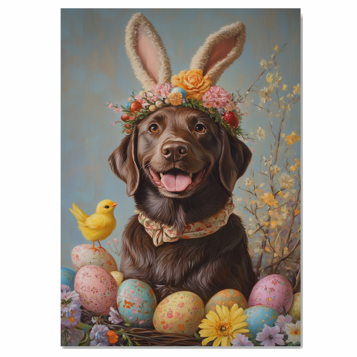 Labrador Retriever in Easter Outfit, Sweet Spring Art for Dog Lovers, Holiday Gift for Labrador Owners, Dog Wall Art on Canvas Wrap, Framed Print, or Rolled Artwork for Bedroom or Living Room