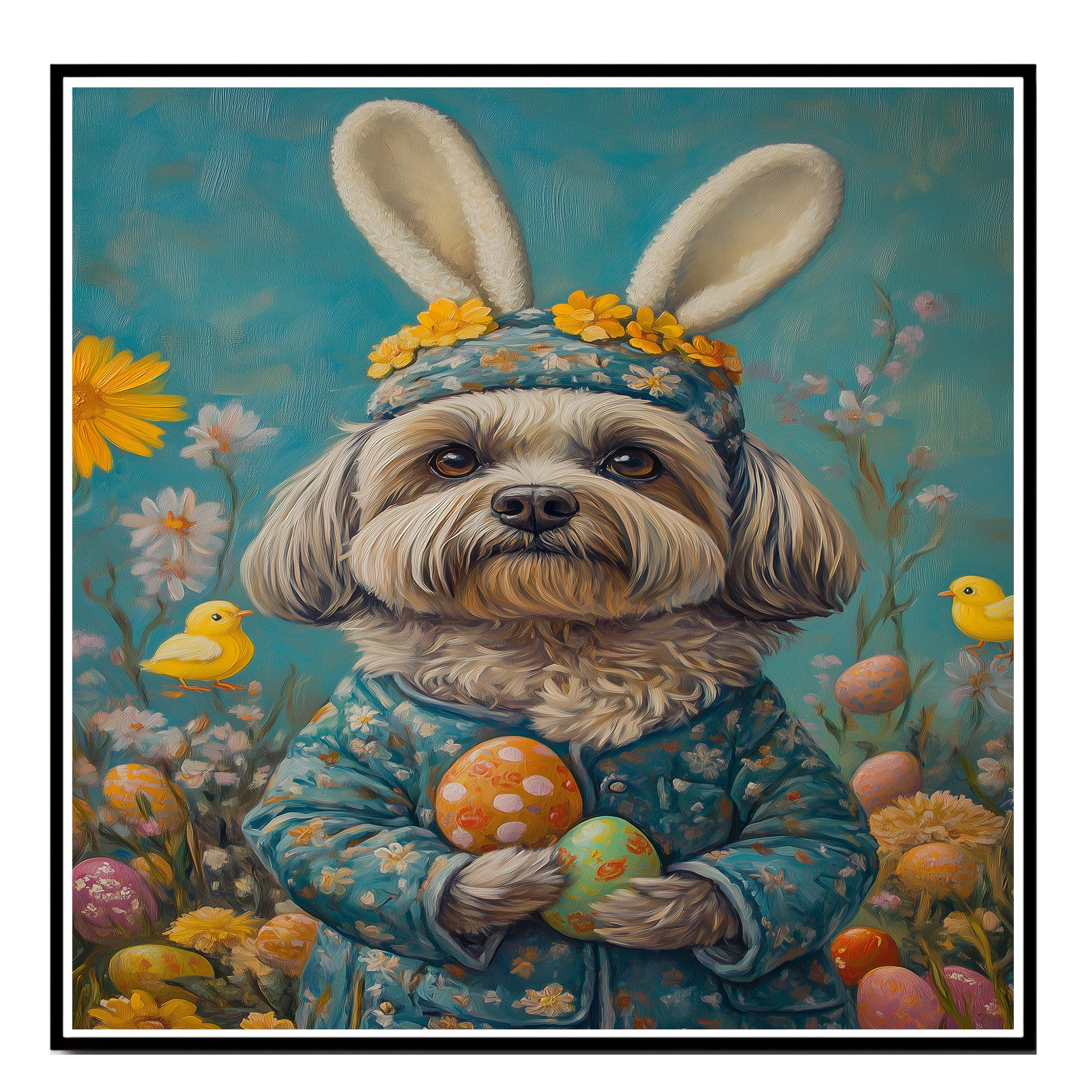 Lhasa Apso in Easter Outfit, Cute Pet Art for Spring, Perfect Gift for Lhasa Apso Lovers, Dog Wall Art on Canvas Wrap, Framed Print, or Rolled Artwork for Living Room or Bedroom