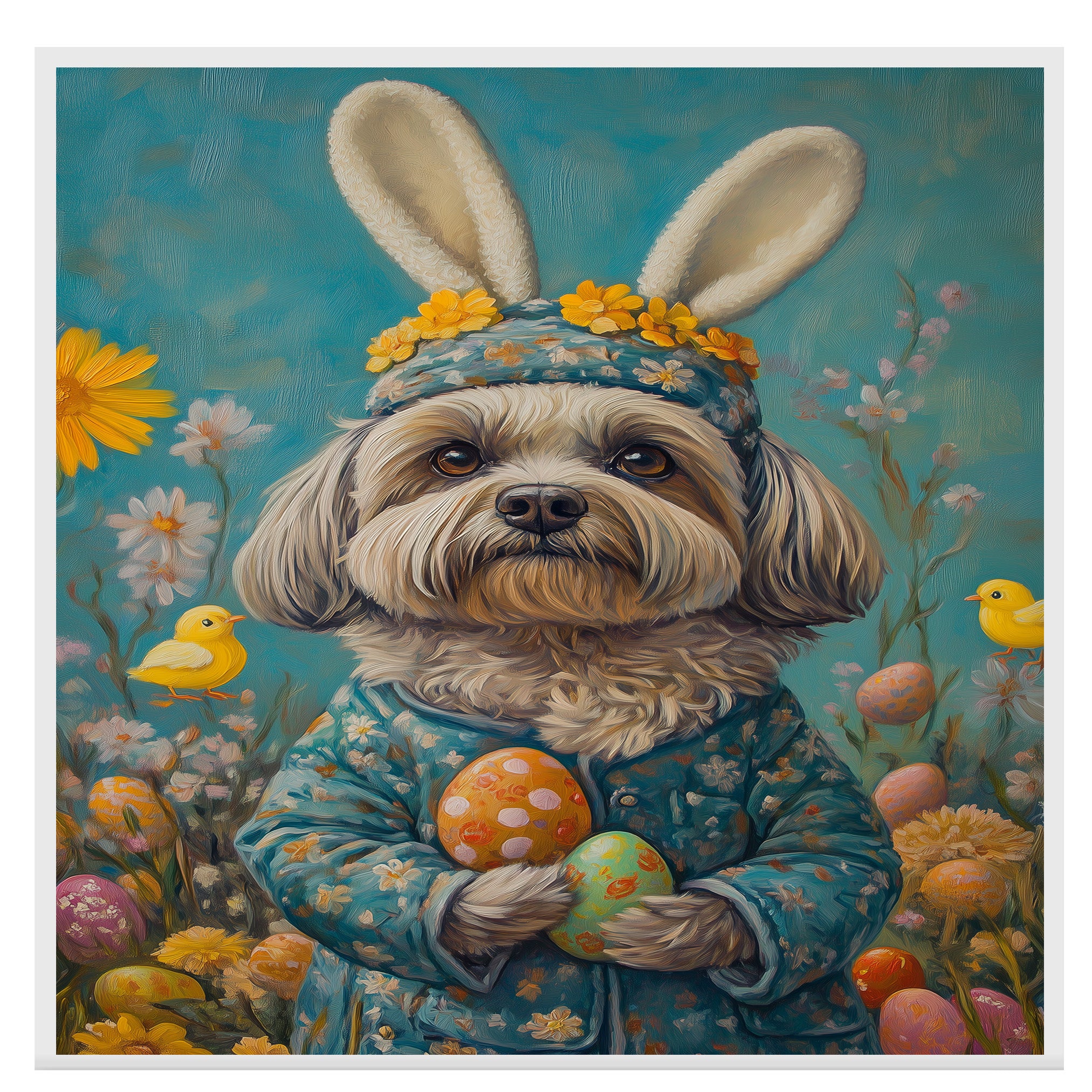 Lhasa Apso in Easter Outfit, Cute Pet Art for Spring, Perfect Gift for Lhasa Apso Lovers, Dog Wall Art on Canvas Wrap, Framed Print, or Rolled Artwork for Living Room or Bedroom