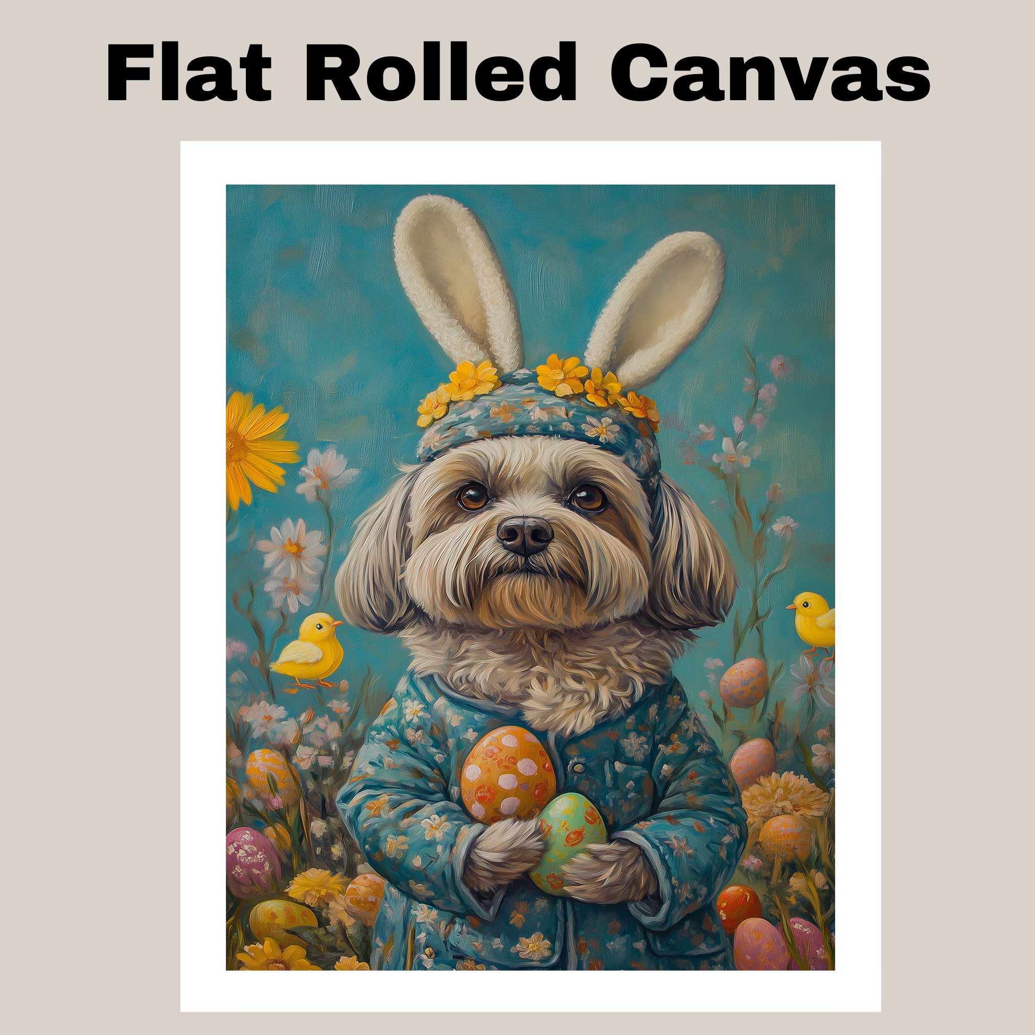 Lhasa Apso in Easter Outfit, Cute Pet Art for Spring, Perfect Gift for Lhasa Apso Lovers, Dog Wall Art on Canvas Wrap, Framed Print, or Rolled Artwork for Living Room or Bedroom