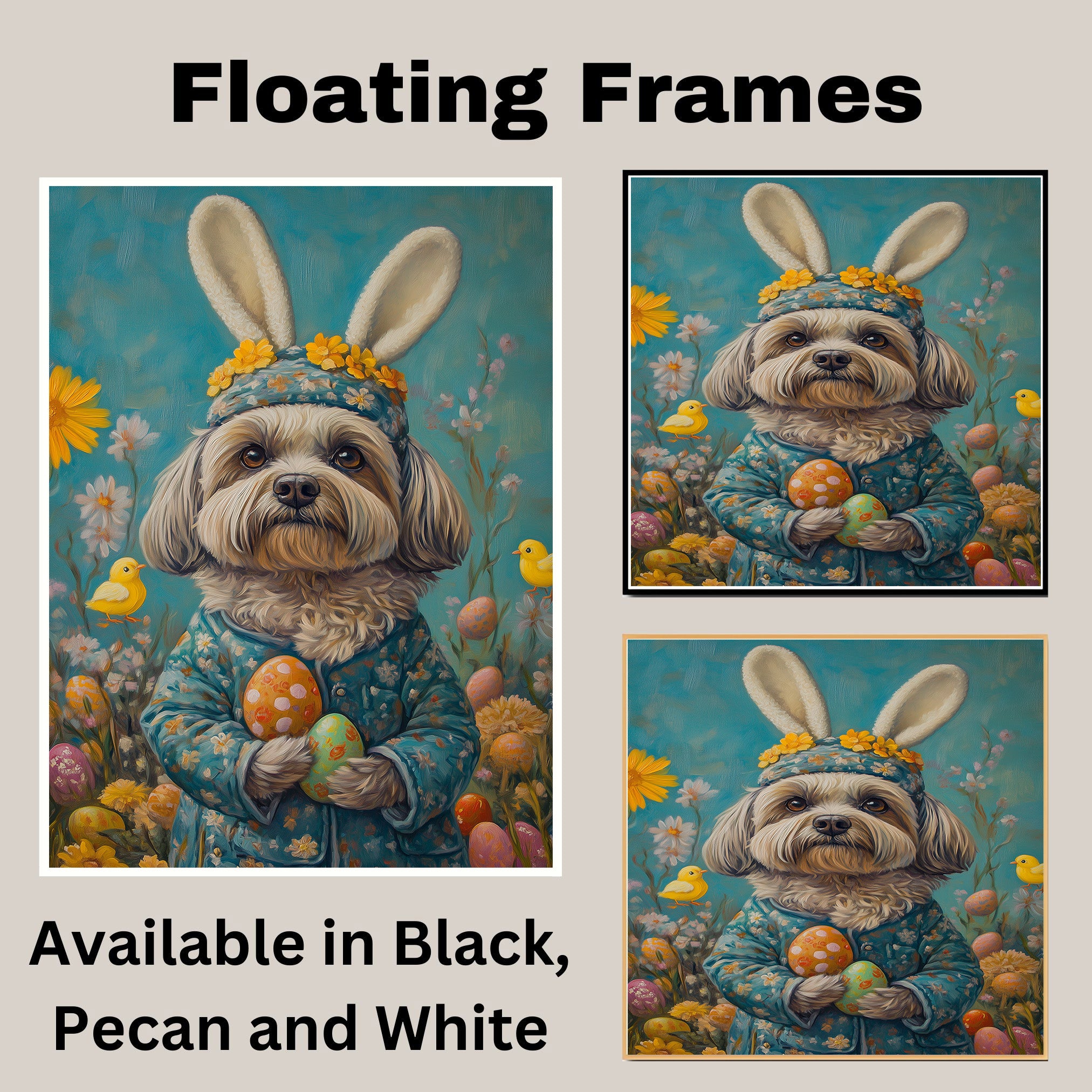 Lhasa Apso in Easter Outfit, Cute Pet Art for Spring, Perfect Gift for Lhasa Apso Lovers, Dog Wall Art on Canvas Wrap, Framed Print, or Rolled Artwork for Living Room or Bedroom