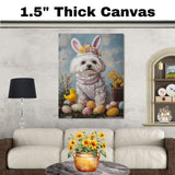 Maltese Dog in Easter Costume, Adorable Spring Art for Dog Lovers, Easter Holiday Gift for Maltese Owners, Dog Wall Art on Canvas Wrap, Framed Print, or Rolled Artwork for Living Room or Bedroom