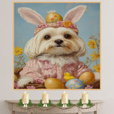 Maltese Dog in Easter Outfit, Cute Spring Art for Dog Lovers, Perfect Gift for Maltese Owners, Dog Wall Art on Canvas Wrap, Framed Print, or Rolled Artwork for Living Room or Bedroom