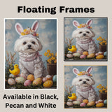 Maltese Dog in Easter Costume, Adorable Spring Art for Dog Lovers, Easter Holiday Gift for Maltese Owners, Dog Wall Art on Canvas Wrap, Framed Print, or Rolled Artwork for Living Room or Bedroom