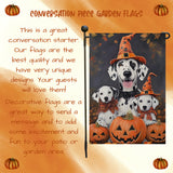 Dalmatian Pumpkins with Carving Smiles Autumn Leaves Garden Yard Flag for Dog Lovers Spider Web Bat Holiday Flag for Yard Pet Lovers Halloween Puppies Garden Flag