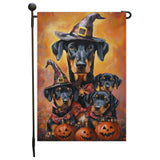 Doberman Pinscher Outdoor Welcome Flag Front Porch Decorations for Home Dog Witch Hat Jack O Lantern Halloween Fall Garden Flag for Autumn Yard Spooky Seasonal Decor