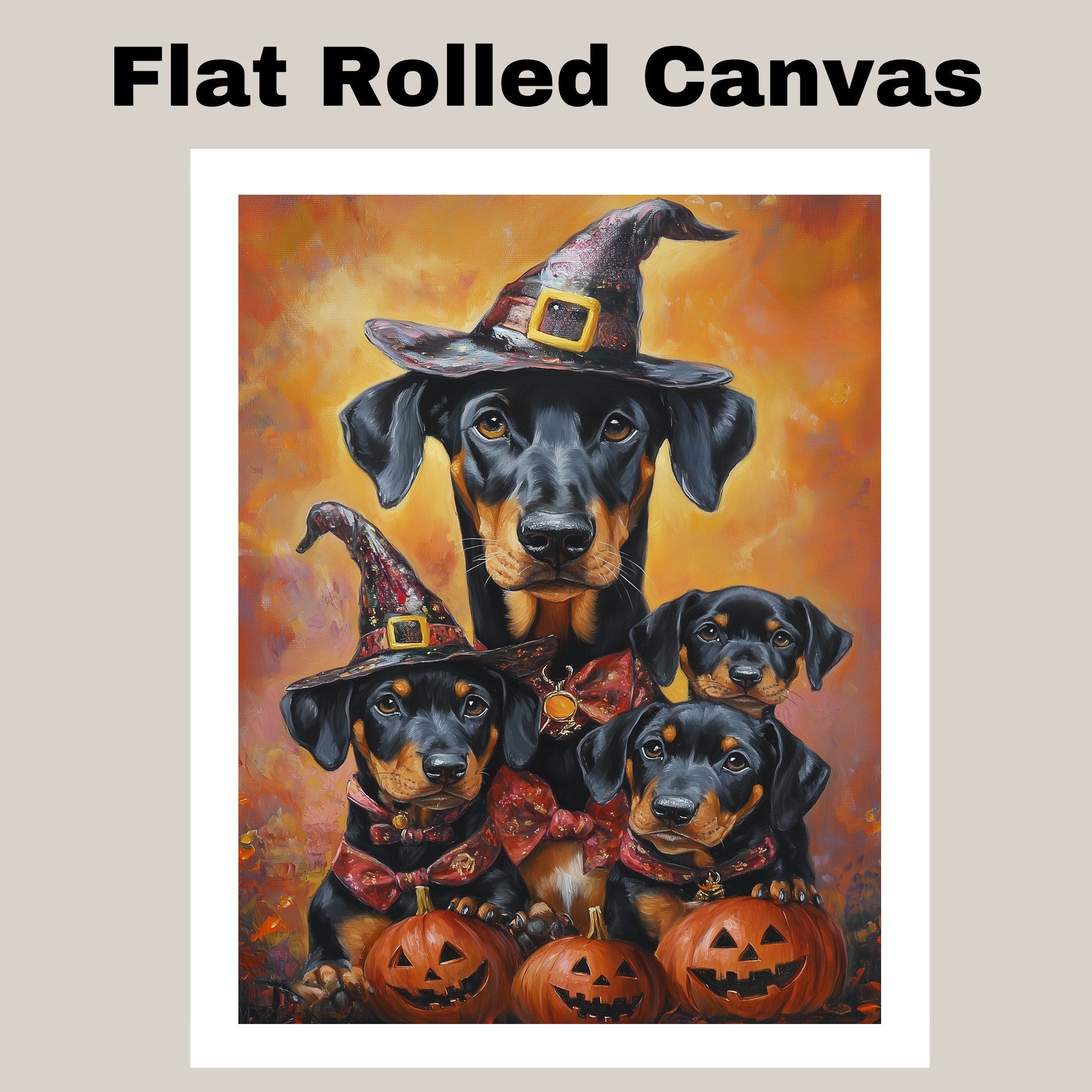 Doberman Pinscher Dog Halloween Canvas Wall Art with Pumpkins Rustic Fall Accent for Cozy Autumn Homes on Ready to Hang 1.5" Thick Canvas Wrap, Floating Framed Canvas, Flat Rolled Canvas