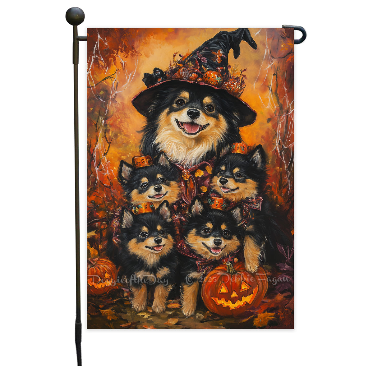 Welcome Finnish Lapphund Dog Witch Hat Yard Flag for Outside Dog Spooky Patio Banner Outdoor Decoration for Porch Lawn Seasonal Welcome Sign for Dog Moms Garden Flag