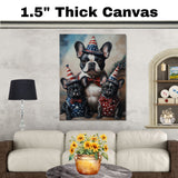 Mother French Bulldog with Three Puppies Wearing Patriotic Hats and Star Spangled Outfits for Independence Day on Ready to Hang 1.5" Thick Canvas Wrap, Floating Framed Canvas, Flat Rolled Canvas