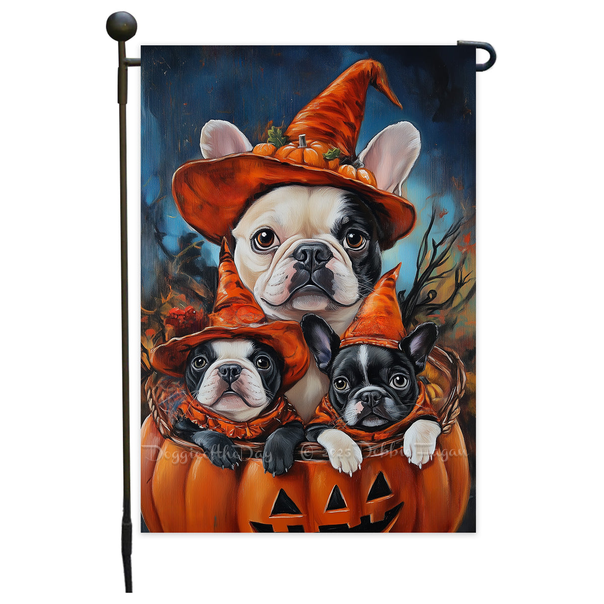 French Bulldog Halloween Pumpkin Yard Flag for Outdoor Holiday Home Decor Witch Hat Pumpkin Lantern Flag Spooky Garden Decor House Banner Porch Lawn Patio Decoration