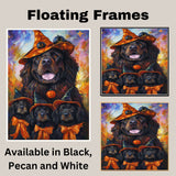 Newfoundland Dog Halloween Canvas Wall Art with Witch Hat and Pumpkins Rustic Fall Farmhouse Decor on Ready to Hang 1.5" Thick Canvas Wrap, Floating Framed Canvas, Flat Rolled Canvas