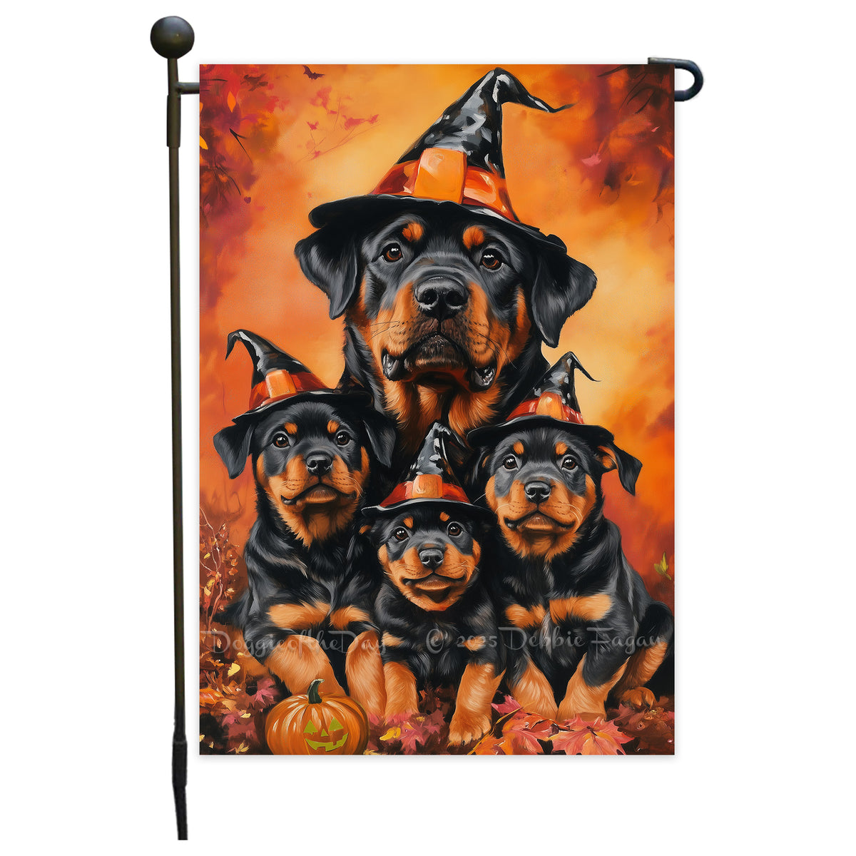 Rottweiler Puppy Yard Flag Fall Halloween Outdoor Decorative Flag for Autumn Jack O Lantern Pumpkin Yard Outside Decor Pet Owner Gift for Thanksgiving Garden Decor