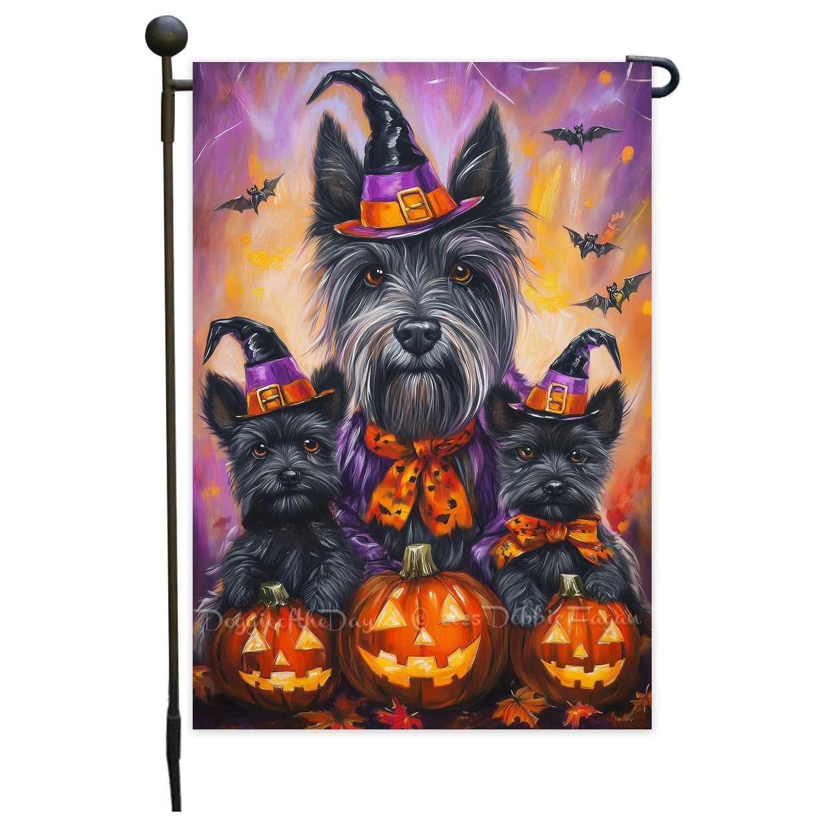 Scottish Terrier Witch Hat Garden Flag for Halloween Bats Holiday Decorative Yard Flag for Fall Pumpkin Autumn Outside House Pet Lover Yard Holiday Garden Decor