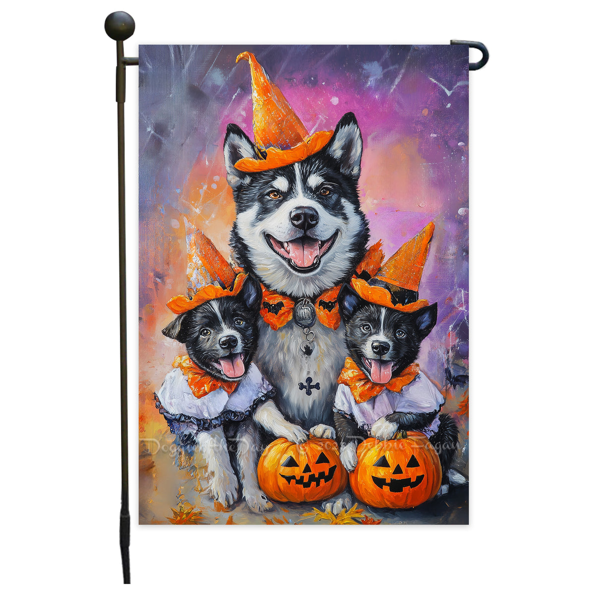 Akita Halloween Garden Flag Witch Hat Dog Fall Yard Decor Rustic Pumpkin Autumn Porch Flag Outdoor Halloween Decoration for Dog Lovers Single or Double Sided