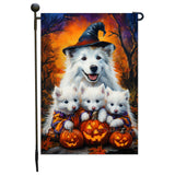 American Eskimo Halloween Witches Dog Garden Flag Pumpkin Yard Decoration Outdoor Fall Thanksgiving Farmhouse Mailbox Decor
