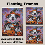American Staffordshire Dog Halloween Canvas Wall Art with Pumpkins Fall Rustic Decor for Pet Lovers on Ready to Hang 1.5" Thick Canvas Wrap, Floating Framed Canvas, Flat Rolled Canvas