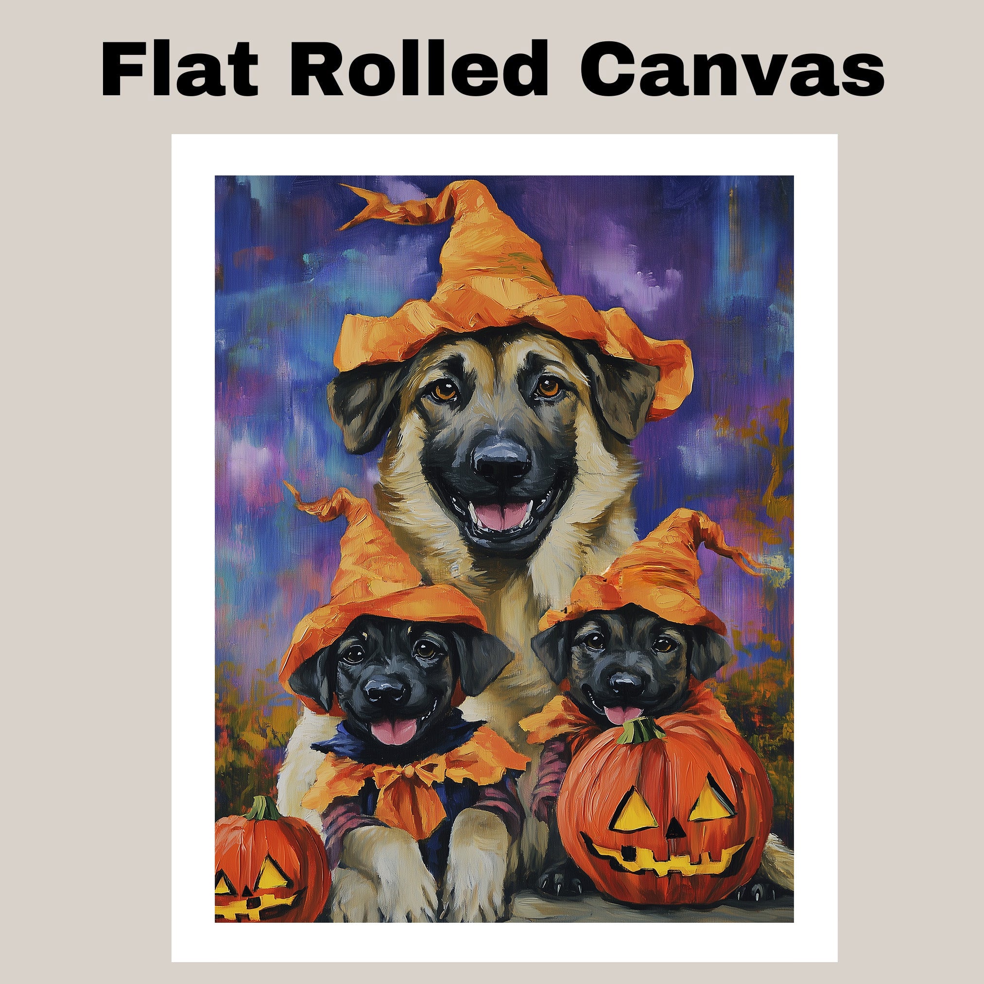 Halloween Anatolian Shepherd Dog Family Wall Art with Pumpkins Fall Farmhouse Decor for Pet Lovers on Ready to Hang 1.5" Thick Canvas Wrap, Floating Framed Canvas, Flat Rolled Canvas