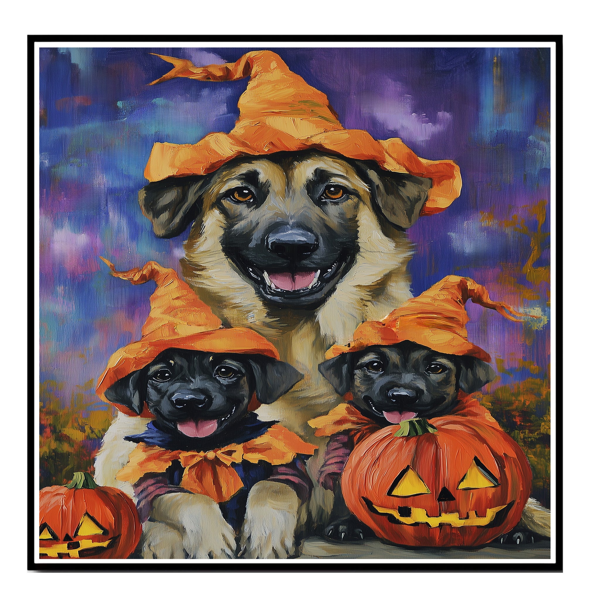 Halloween Anatolian Shepherd Dog Family Wall Art with Pumpkins Fall Farmhouse Decor for Pet Lovers on Ready to Hang 1.5" Thick Canvas Wrap, Floating Framed Canvas, Flat Rolled Canvas