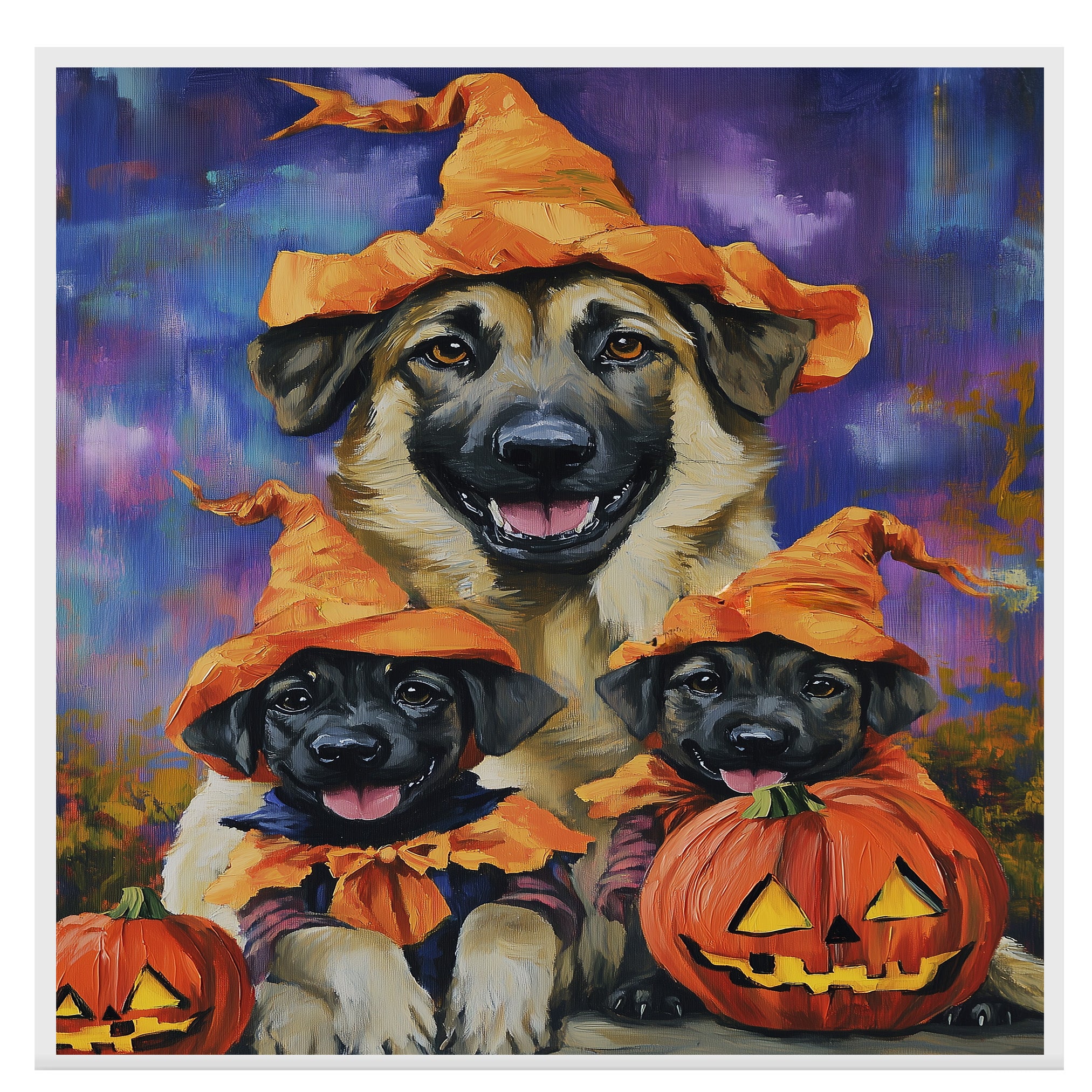 Halloween Anatolian Shepherd Dog Family Wall Art with Pumpkins Fall Farmhouse Decor for Pet Lovers on Ready to Hang 1.5" Thick Canvas Wrap, Floating Framed Canvas, Flat Rolled Canvas